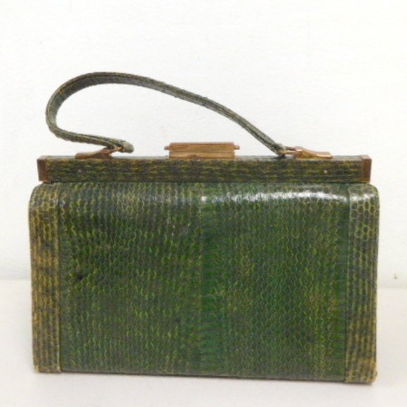 VINTAGE GREEN SNAKESKIN frame HANDBAG PURSE - Picture 2 of 10